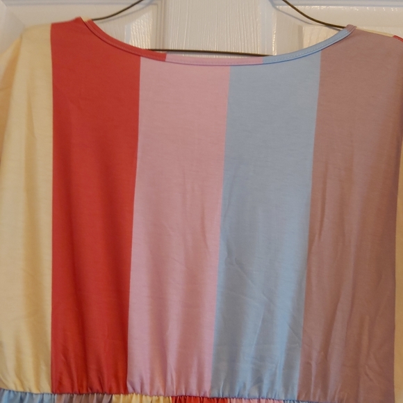 085. Red Multicolor Striped Color Block Tiered Mini Dress  Size S - Picture 10 of 14